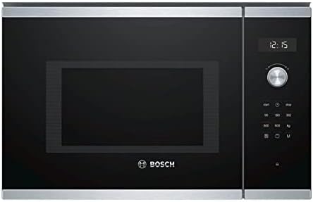 Bosch BEL554MS0 Serie 6 Einbau-Mikrowelle, 38 x 59 cm, 900 W, Drehteller 31,5cm, Türanschlag Links, AutoPilot 8 8 Automatikprogramme, Reinigungsunterstützung, LED-Touchdisplay, Edelstahl
