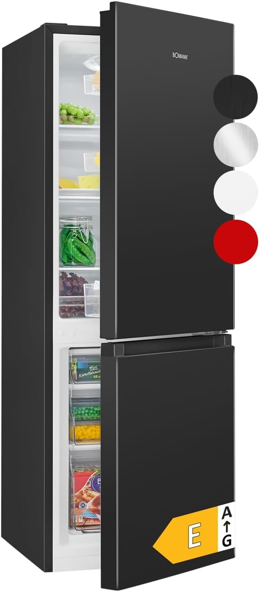 Bomann® Kühlschrank mit Gefrierfach | Energieklasse E | 143cm | Kühl Gefrierkombination leise 39 dB | 3 Ablagen & 3 Schubladen | Türanschlag wechselbar | 175L Kühlgefrierkombi | KG 320.2 schwarz