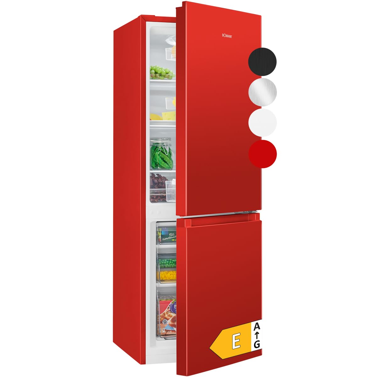 Bomann® Kühlschrank mit Gefrierfach | Energieklasse E | 143cm | Kühl Gefrierkombination leise 39 dB | 3 Ablagen & 3 Schubladen | Türanschlag wechselbar | 175L Kühlgefrierkombi | KG 320.2 schwarz