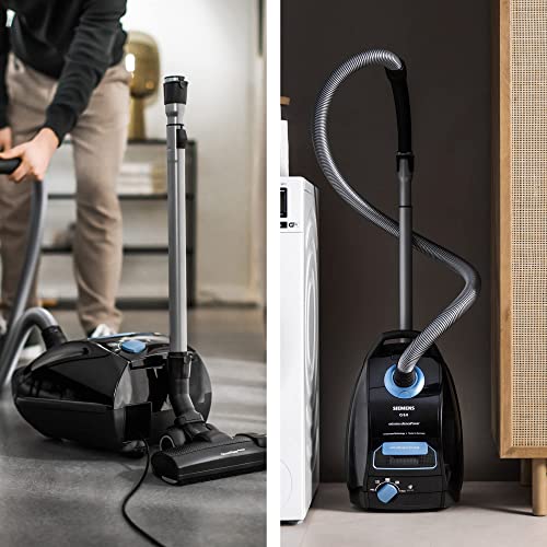 Siemens Staubsauger mit Beutel Q5.0 extreme silencePower VSQ5X1230, ideal für Allergiker, Hygiene-Filter, starke Saugleistung, Bodendüse für Parkett, Teppich, Fliesen, langes Kabel, 850 W, schwarz