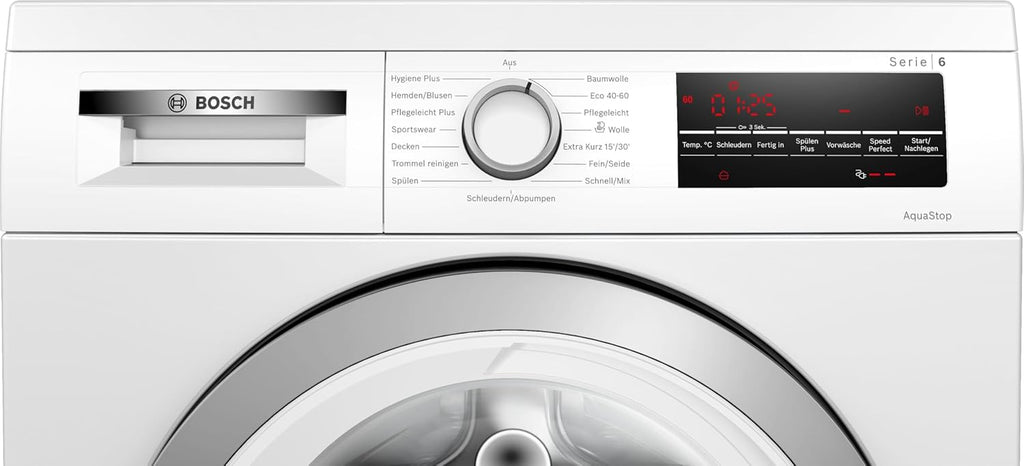 Bosch WUU28T71, Stiftung Warentest Testsieger*, Serie 6 Waschmaschine 8 kg, Unterbaufähig, 1400 UpM, Beladungserkennung, Hygiene Plus, Nachlegefunktion, Frontlader, LED Display, Schontrommel, AquaStop