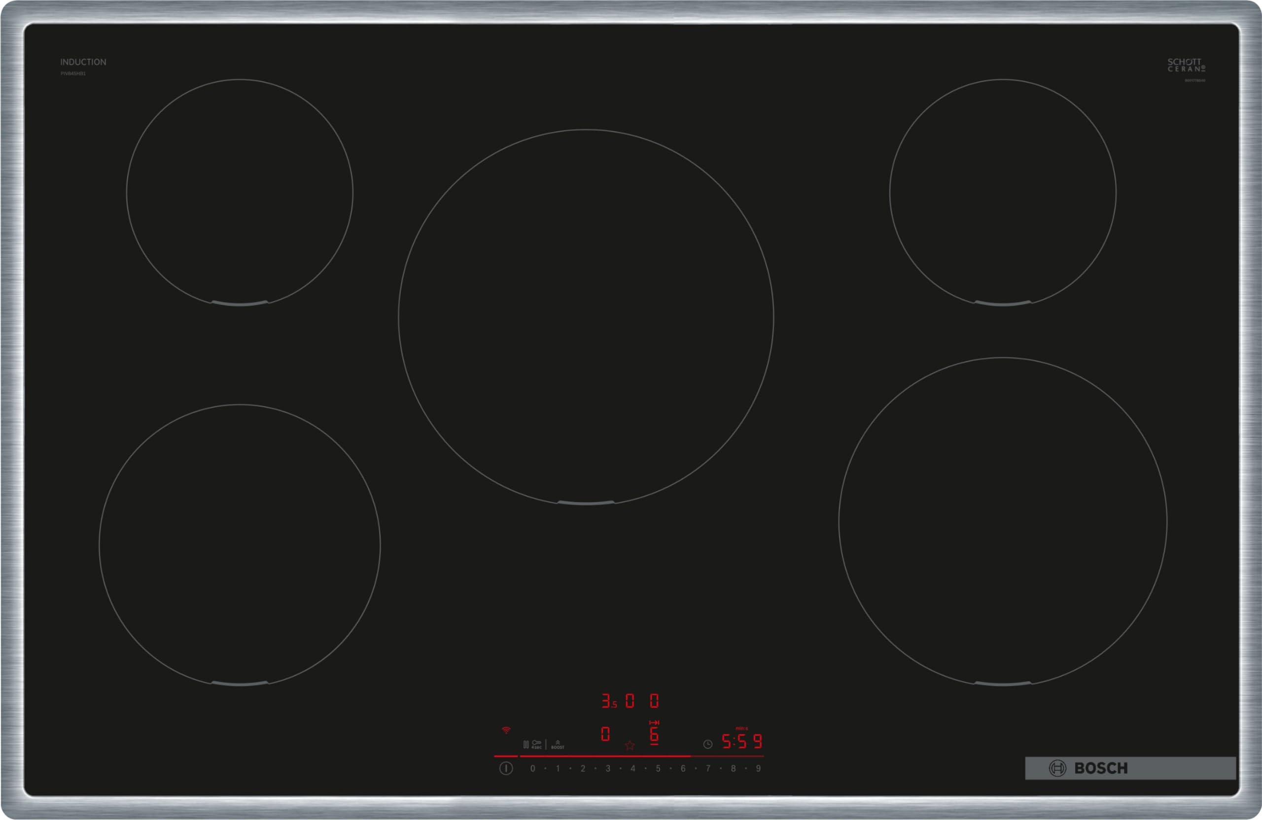 Bosch PXX675DC1E Serie 8 Induktionskochfeld (autark), 60 cm breit, FlexInduction Kochzonen verbinden, MoveMode voreingestellte Leistungsstufen, Bratsensor, PowerBoost schnelleres Kochen, Schwarz