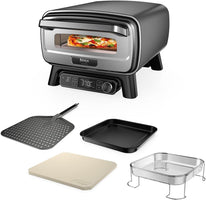 Ninja Artisan Outdoor-Pizzaofen und Heißluftfritteuse, 4 Funktionen: Pizza, Air Fry, Bake, Prove, 5 Pizzaeinst., mit 30 cm Pizzastein, Pizzaschale, Backblech, Heißluft-Fritteusen-Korb, Grau MO201EU