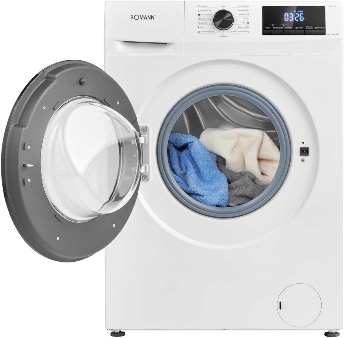 Bomann® Waschmaschine 7kg | max. 1400 U/min | 10 Jahre Motor-Garantie | effizienter, leiser & langlebiger Invertermotor | 15 Programme | Endzeitvorwahl | LED-Display | Washing Machine | WA 7175 weiß