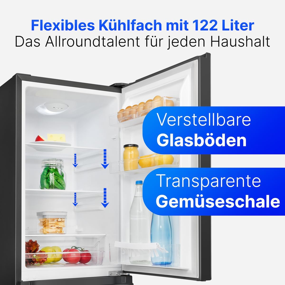 Bomann® Kühlschrank mit Gefrierfach | Energieklasse E | 143cm | Kühl Gefrierkombination leise 39 dB | 3 Ablagen & 3 Schubladen | Türanschlag wechselbar | 175L Kühlgefrierkombi | KG 320.2 schwarz