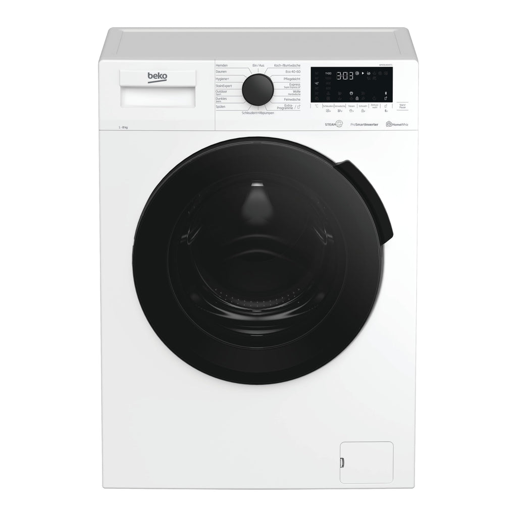 Beko BM3WFOE841PSA freistehende Waschmaschine, Waschvollautomat, 8 kg, Schleuderwahl 1400 U/min, AddXtra, SteamCure, Coldwash Wasser-& Zeitersparnis, Weiß
