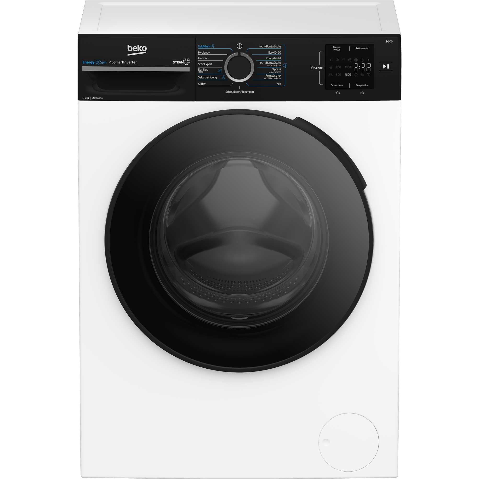 Beko BM3WFOE841PSA freistehende Waschmaschine, Waschvollautomat, 8 kg, Schleuderwahl 1400 U/min, AddXtra, SteamCure, Coldwash Wasser-& Zeitersparnis, Weiß