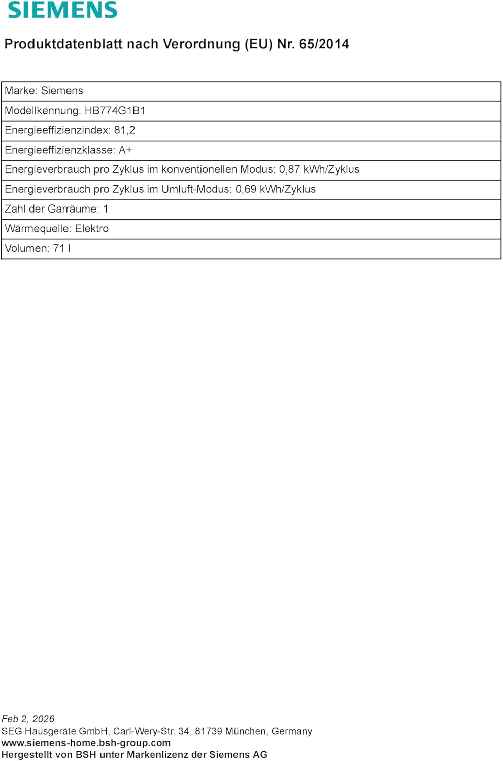 Siemens HB774G1B1, Stiftung Warentest Testsieger*, iQ700 Smarter Einbau-Backofen 60x60 cm, Made in Germany, activeClean Pyrolyse & humidClean Hydrolyse, Air Fry, Automatikprogramme, Touchscreen