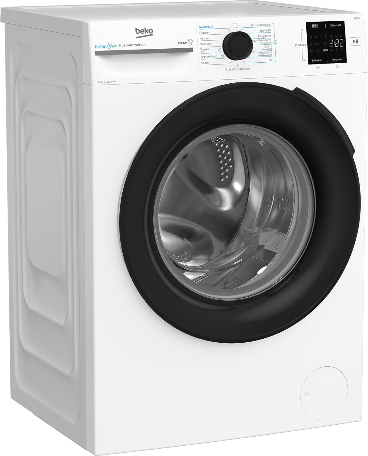 Beko BM3WFU3941X freistehende Waschmaschine, Waschvollautomat, 9 kg, EnergySpin, Schleuderwahl 1400 U/min, Hygiene+ allergikergeeignet, Coldwash Wasser-& Zeitersparnis, Weiß