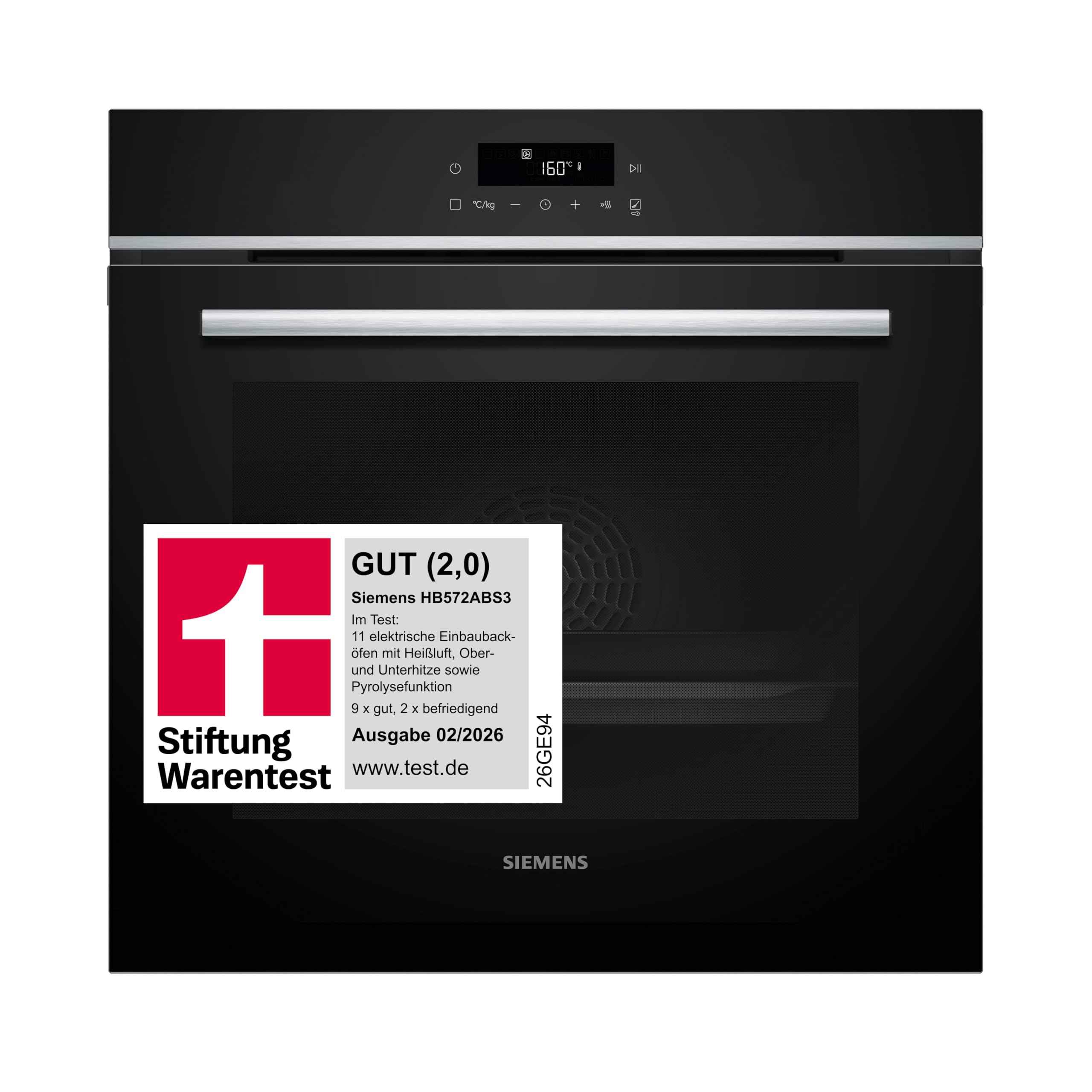 Siemens HB774G1B1, Stiftung Warentest Testsieger*, iQ700 Smarter Einbau-Backofen 60x60 cm, Made in Germany, activeClean Pyrolyse & humidClean Hydrolyse, Air Fry, Automatikprogramme, Touchscreen