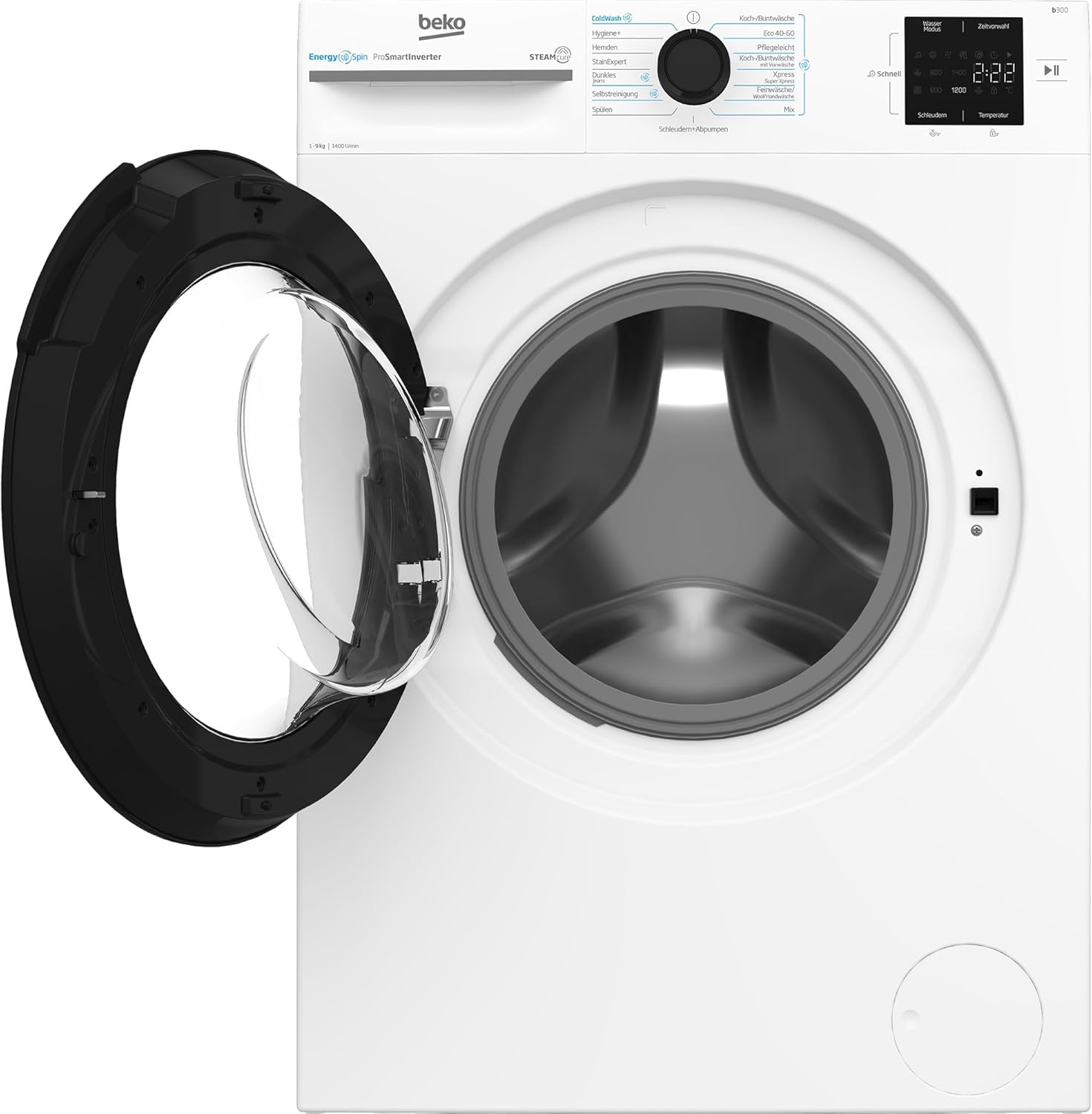 Beko BM3WFU3941X freistehende Waschmaschine, Waschvollautomat, 9 kg, EnergySpin, Schleuderwahl 1400 U/min, Hygiene+ allergikergeeignet, Coldwash Wasser-& Zeitersparnis, Weiß