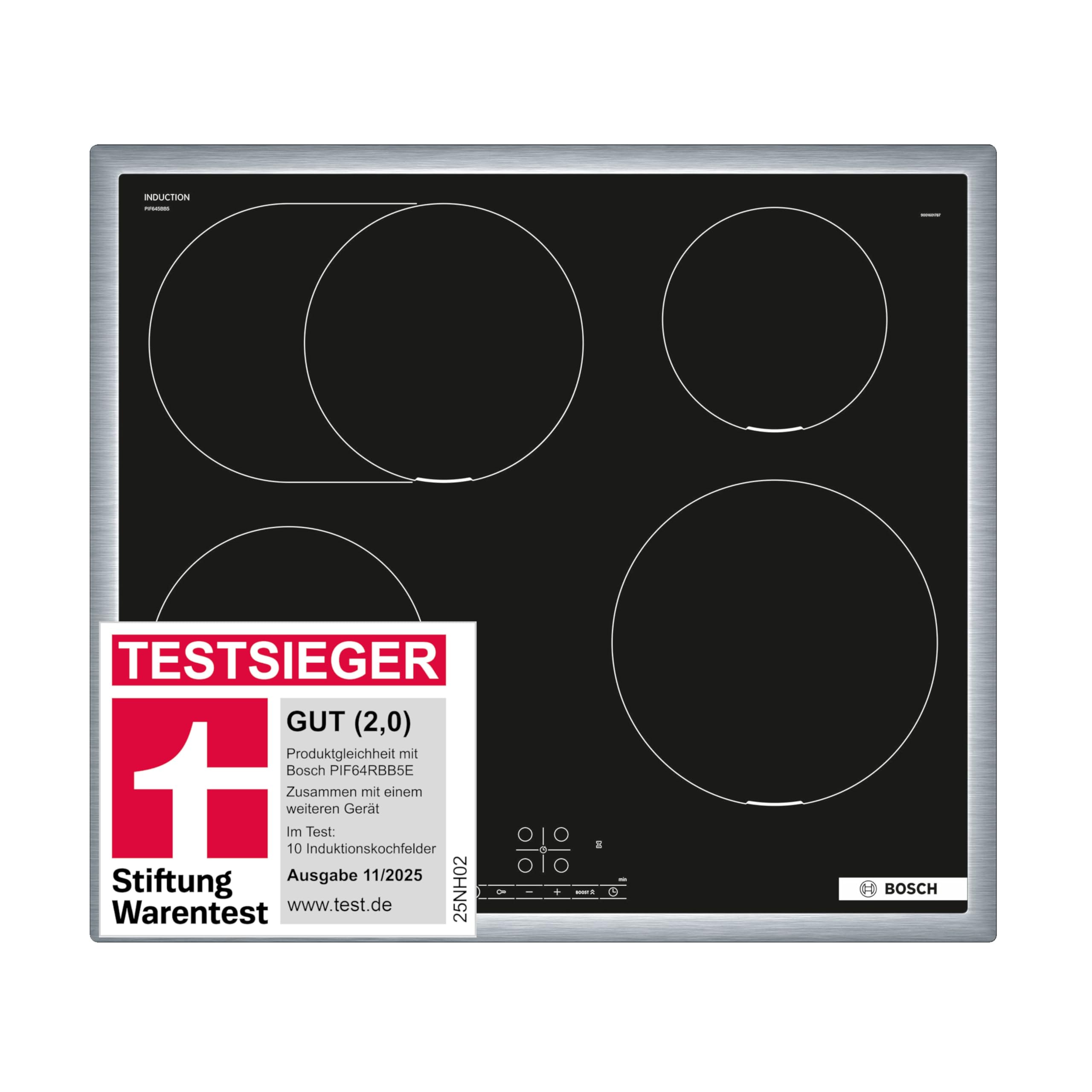 Bosch PXX675DC1E Serie 8 Induktionskochfeld (autark), 60 cm breit, FlexInduction Kochzonen verbinden, MoveMode voreingestellte Leistungsstufen, Bratsensor, PowerBoost schnelleres Kochen, Schwarz