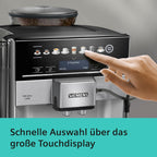 Siemens Kaffeevollautomat EQ6 plus s300, Milchsystem, 11 Getränke, automatische Reinigung des Milchsystems, Keramikmahlwerk, großes Touchdisplay, Silber, TE653501DE