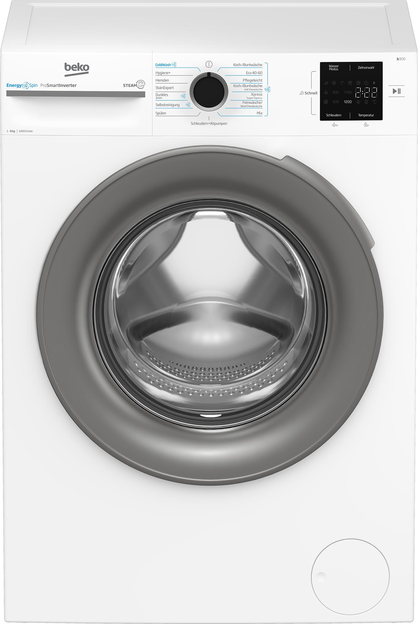 Beko BM3WFOE841PSA freistehende Waschmaschine, Waschvollautomat, 8 kg, Schleuderwahl 1400 U/min, AddXtra, SteamCure, Coldwash Wasser-& Zeitersparnis, Weiß