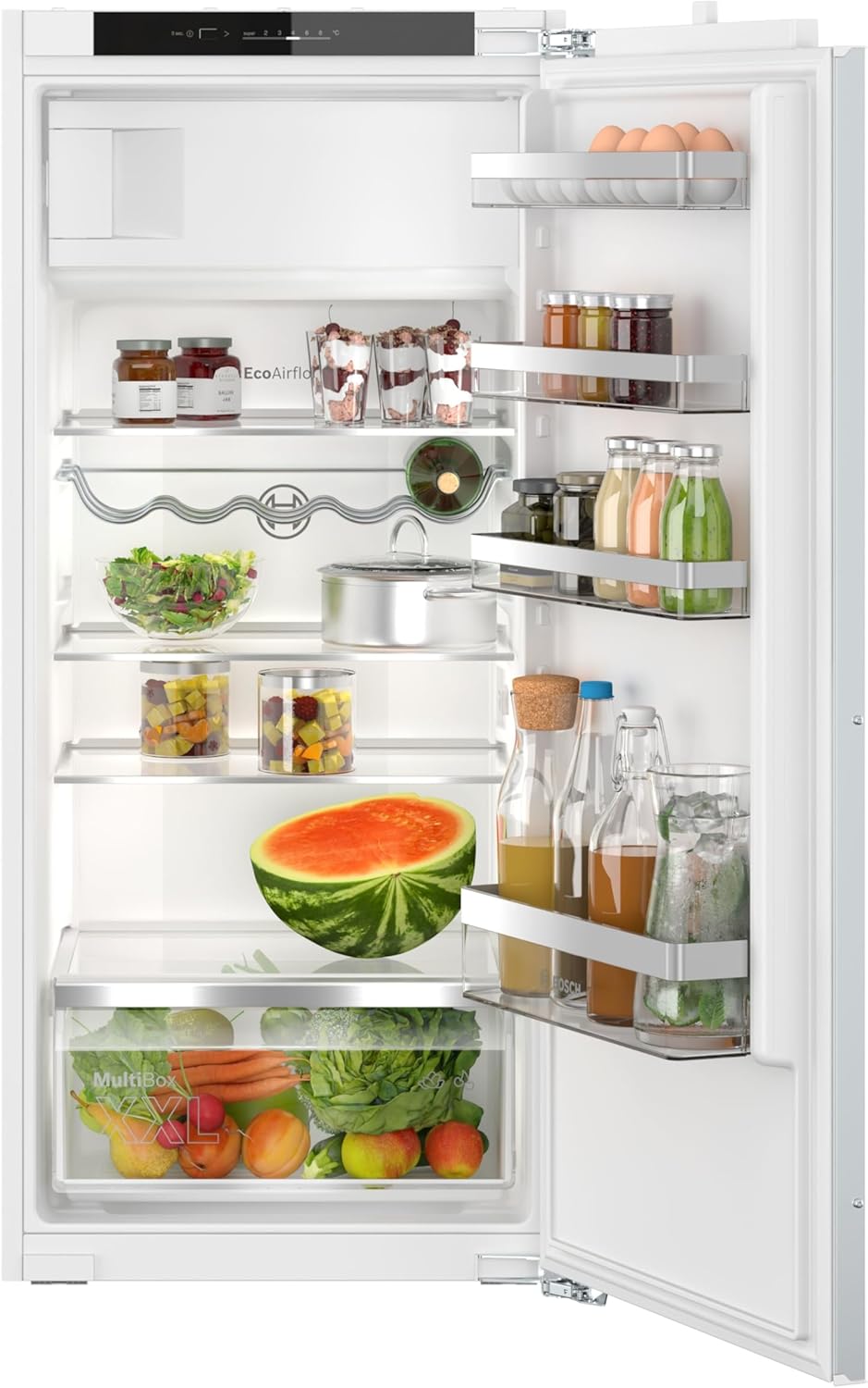 Bosch KIL42VFE0 Serie 4, Einbau-Kühlschrank mit Gefrierfach, 122 x 56 cm, Made in Germany, 172 L Kühlen & 15 L Gefrieren, Flachscharnier, FreshSense - für konstante Innentemperatur, Multibox XXL, LED