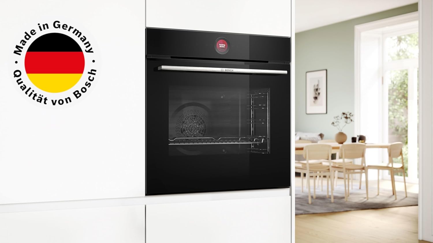 Bosch HBG7741B1, Serie 8 Smarter Einbau-Backofen, 60 x 60 cm, Made in Germany, Schwarz, Pyrolyse & Hydrolyse Selbstreinigung, Air Fry, Back Assist, 4D Heißluft, Farb-Touchscreen & Bedienring