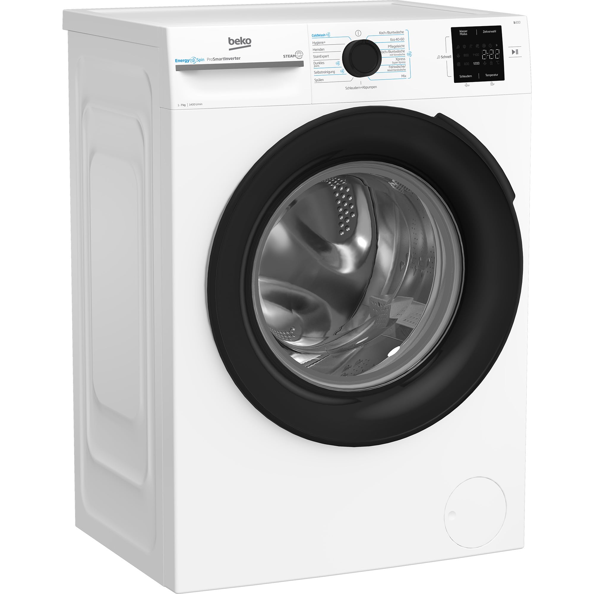 Beko BM3WFU3941X freistehende Waschmaschine, Waschvollautomat, 9 kg, EnergySpin, Schleuderwahl 1400 U/min, Hygiene+ allergikergeeignet, Coldwash Wasser-& Zeitersparnis, Weiß