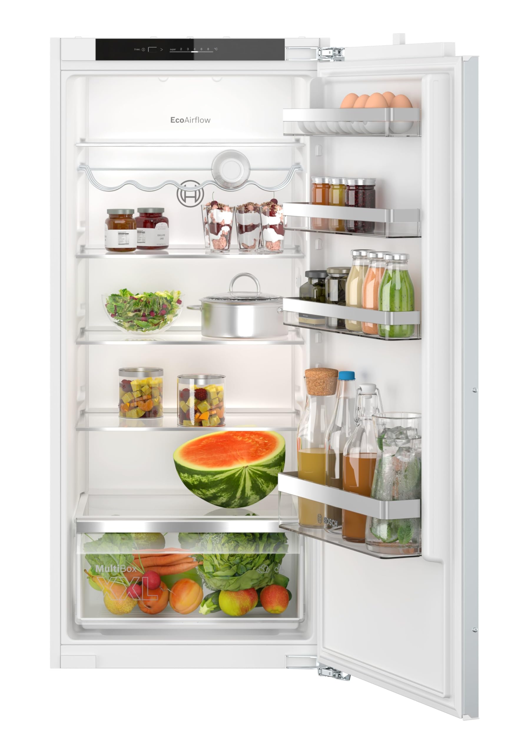 Bosch KIL42VFE0 Serie 4, Einbau-Kühlschrank mit Gefrierfach, 122 x 56 cm, Made in Germany, 172 L Kühlen & 15 L Gefrieren, Flachscharnier, FreshSense - für konstante Innentemperatur, Multibox XXL, LED