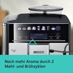 Siemens Kaffeevollautomat EQ6 plus s300, Milchsystem, 11 Getränke, automatische Reinigung des Milchsystems, Keramikmahlwerk, großes Touchdisplay, Silber, TE653501DE