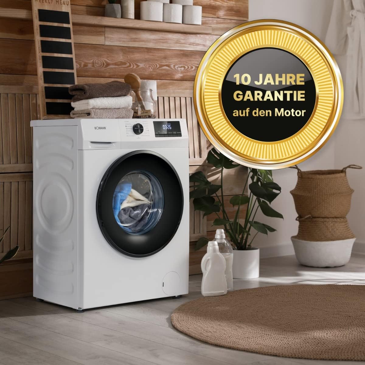 Bomann® Waschmaschine 8kg | max. 1400 U/min | 10 Jahre Motor-Garantie | robuster, leiser & langlebiger Invertermotor | 15 Waschprogramme | LED-Display | Washing Machine mit Dampffunktion | WA 7185