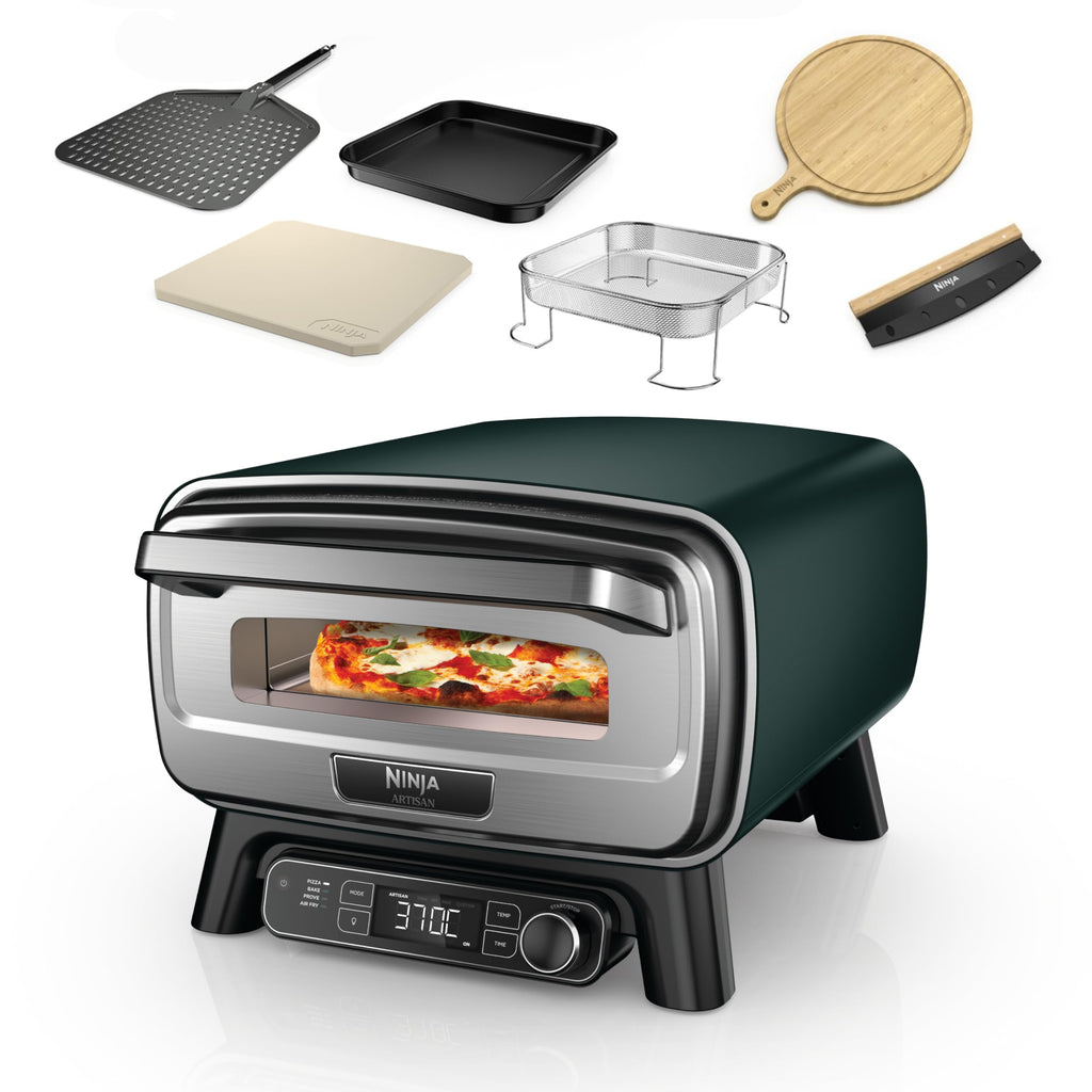 Ninja Artisan Outdoor-Pizzaofen und Heißluftfritteuse, 4 Funktionen: Pizza, Air Fry, Bake, Prove, 5 Pizzaeinst., mit 30 cm Pizzastein, Pizzaschale, Backblech, Heißluft-Fritteusen-Korb, Grau MO201EU