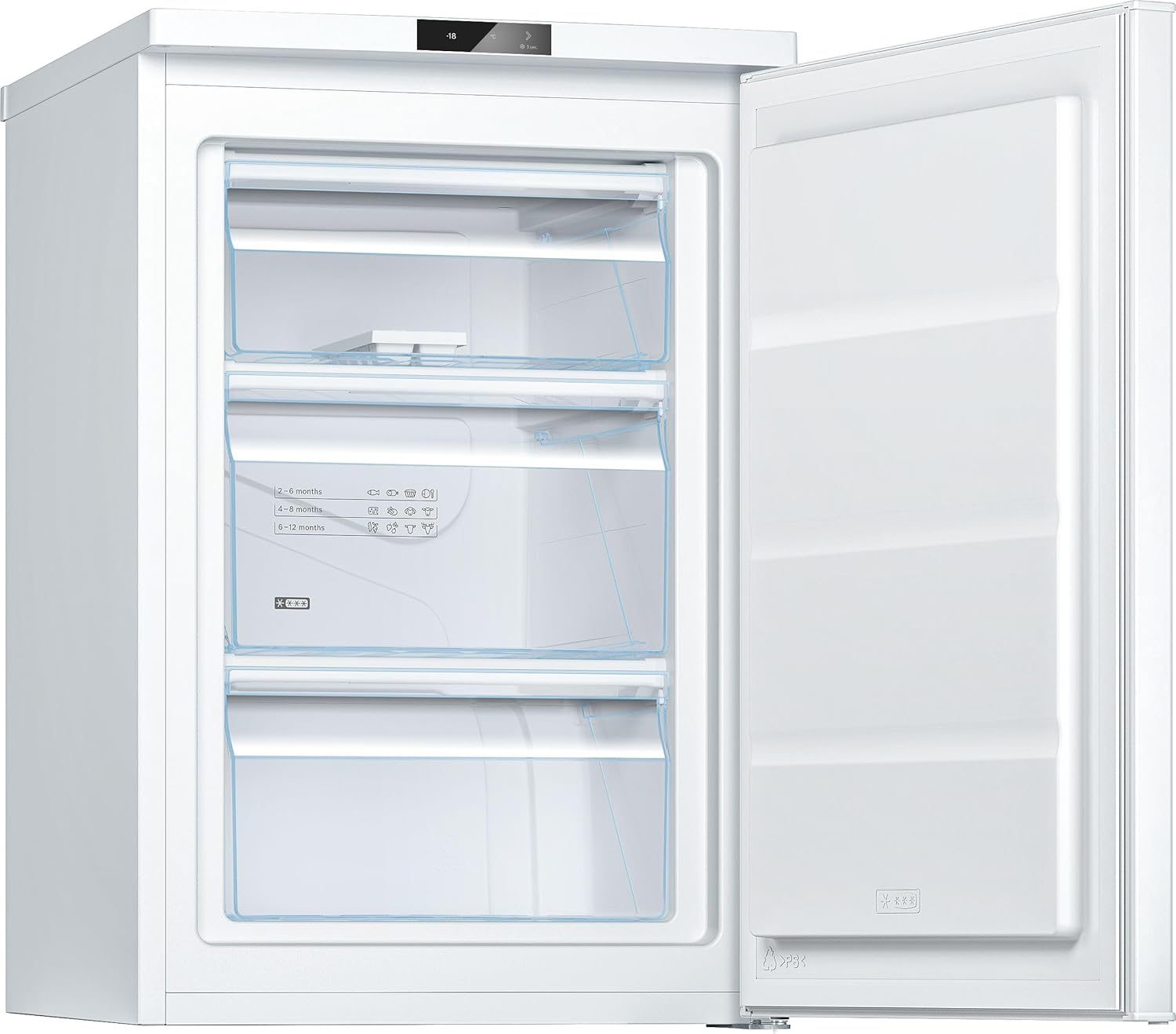 Bosch GTV15NWEB Serie 2 Mini-Gefrierschrank 85 x 56, 83 L, Super Gefrieren für schnelles Einfrieren von frischen Lebensmitteln, 39 dB leise trotz, Tür-Alarm und elektrische Temperatursteuerung, Weiß