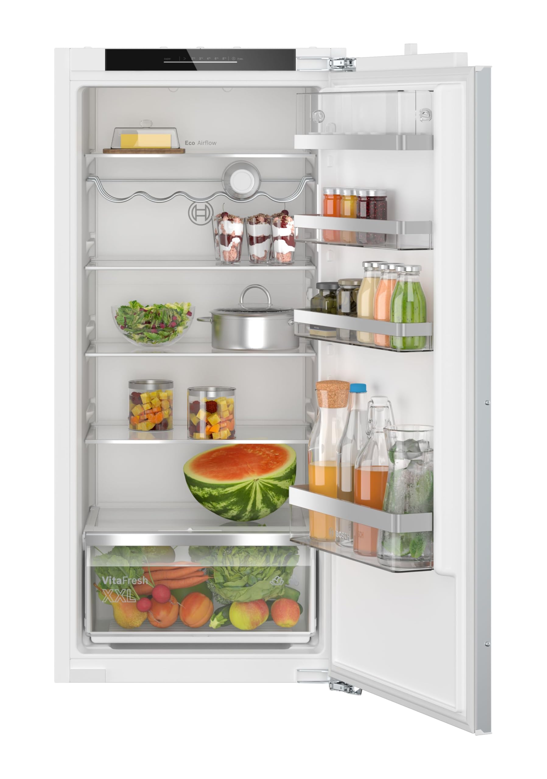 Bosch KIL42VFE0 Serie 4, Einbau-Kühlschrank mit Gefrierfach, 122 x 56 cm, Made in Germany, 172 L Kühlen & 15 L Gefrieren, Flachscharnier, FreshSense - für konstante Innentemperatur, Multibox XXL, LED