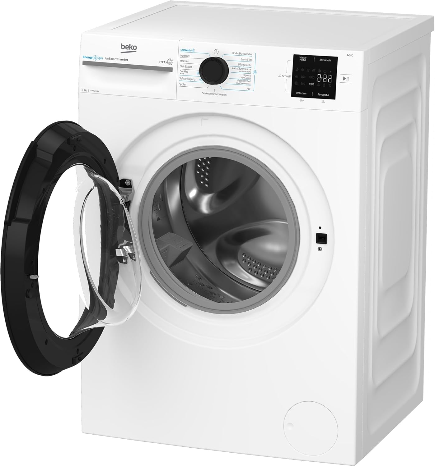 Beko BM3WFU3941X freistehende Waschmaschine, Waschvollautomat, 9 kg, EnergySpin, Schleuderwahl 1400 U/min, Hygiene+ allergikergeeignet, Coldwash Wasser-& Zeitersparnis, Weiß