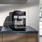 Siemens Kaffeevollautomat EQ6 plus s300, Milchsystem, 11 Getränke, automatische Reinigung des Milchsystems, Keramikmahlwerk, großes Touchdisplay, Silber, TE653501DE