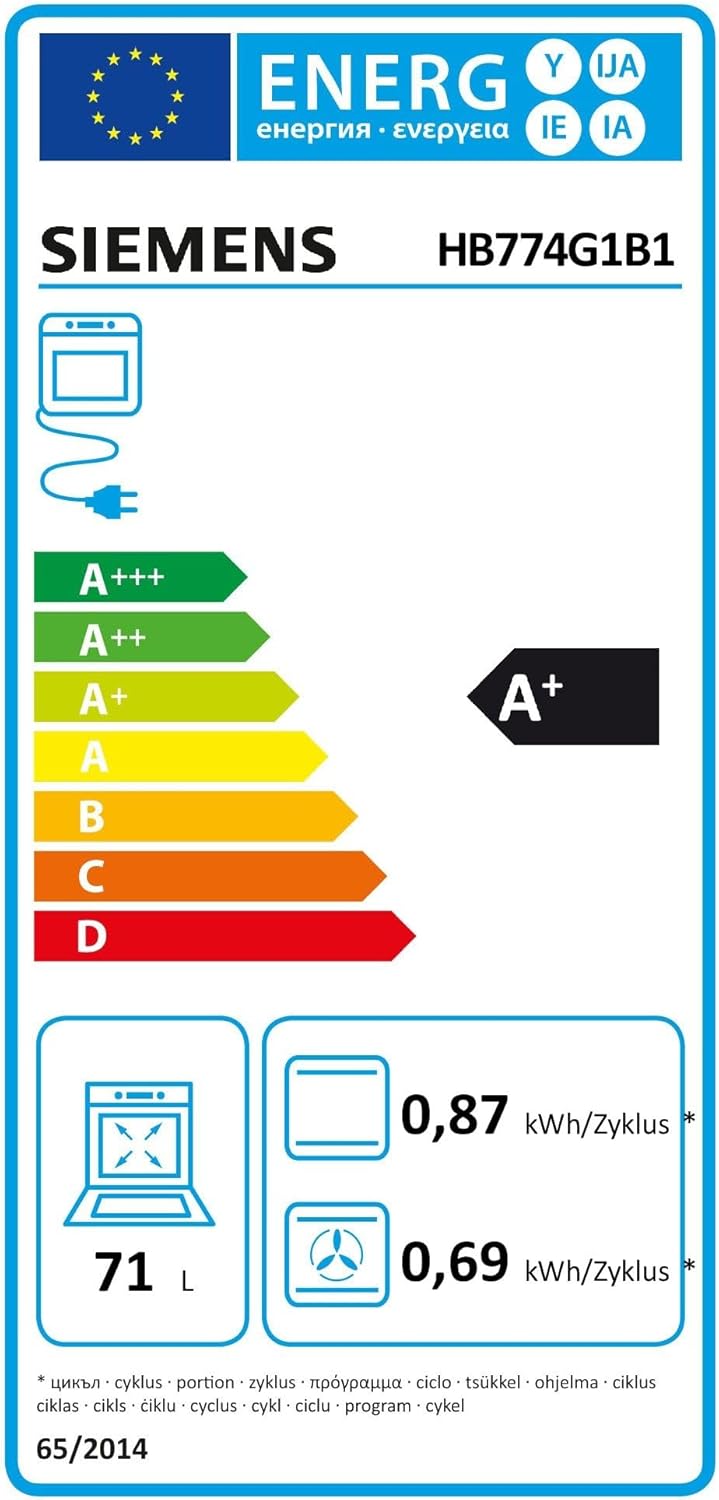 Siemens HB774G1B1, Stiftung Warentest Testsieger*, iQ700 Smarter Einbau-Backofen 60x60 cm, Made in Germany, activeClean Pyrolyse & humidClean Hydrolyse, Air Fry, Automatikprogramme, Touchscreen
