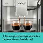 Siemens Kaffeevollautomat EQ6 plus s300, Milchsystem, 11 Getränke, automatische Reinigung des Milchsystems, Keramikmahlwerk, großes Touchdisplay, Silber, TE653501DE