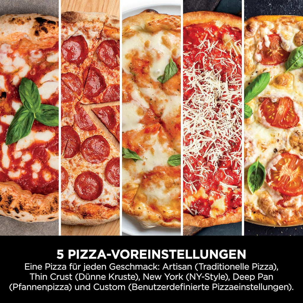 Ninja Artisan Outdoor-Pizzaofen und Heißluftfritteuse, 4 Funktionen: Pizza, Air Fry, Bake, Prove, 5 Pizzaeinst., mit 30 cm Pizzastein, Pizzaschale, Backblech, Heißluft-Fritteusen-Korb, Grau MO201EU